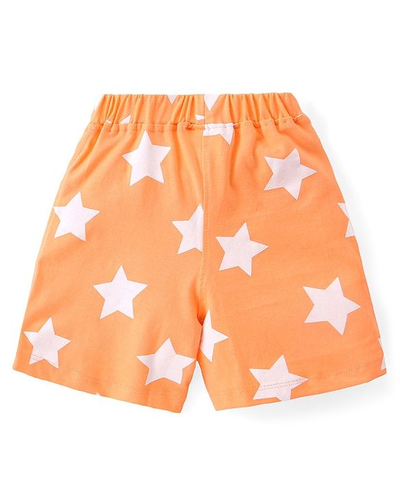 Babyhug Disney Cotton Knit Half Sleeves Night Suit With Mickey Mouse Print - Orange