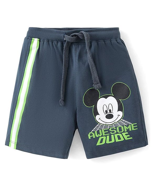 Babyhug Disney Cotton Knit Half Sleeves T-Shirt & Shorts Set With Mickey Mouse Print - Green & Blue