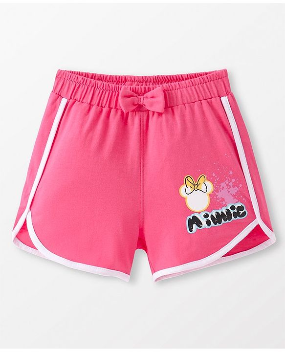 Babyhug Disney Cotton Knit Sleeveless Top & Shorts Set With Minnie Mouse Graphics & Knot Detailing - Multicolor