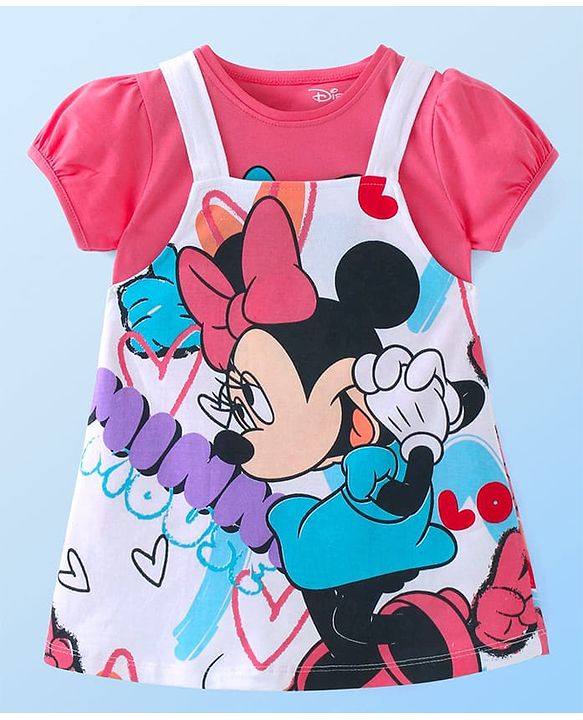 Babyhug Disney Single Jersey Knit  Frock With Half Sleeves Inner Tee & Minnie Mouse Graphics - Multicolor