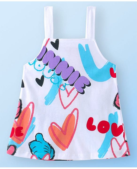 Babyhug Disney Single Jersey Knit  Frock With Half Sleeves Inner Tee & Minnie Mouse Graphics - Multicolor