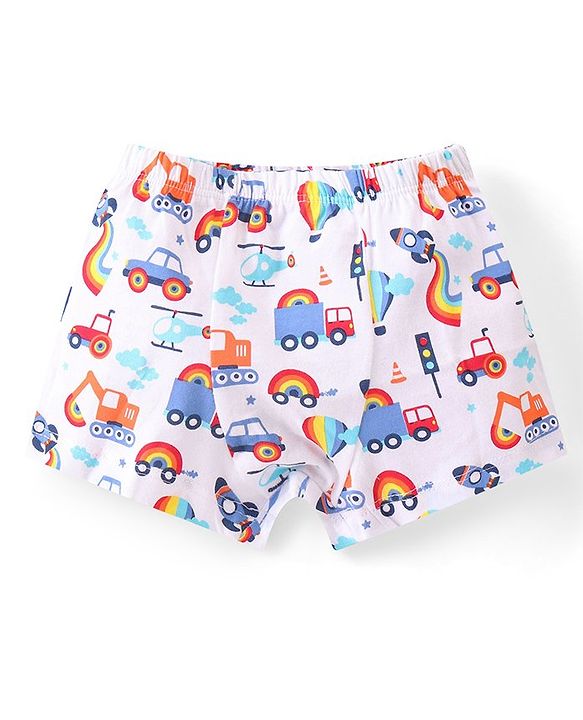 Babyhug 100% Cotton Above Knee Length Trunks Vehicle Print Pack of 3 - Multicolour