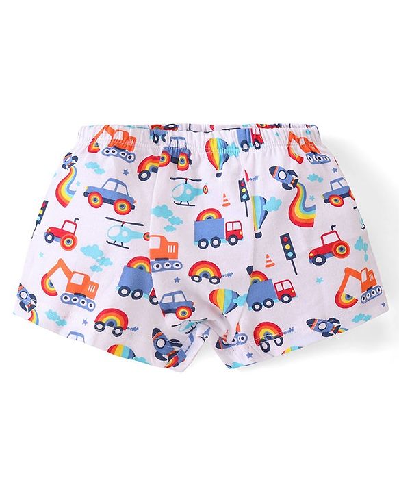 Babyhug 100% Cotton Above Knee Length Trunks Vehicle Print Pack of 3 - Multicolour