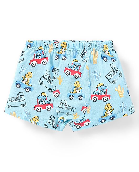 Babyhug 100% Cotton Knit Briefs with Striped & Car Print Pack of 3 - Multicolour