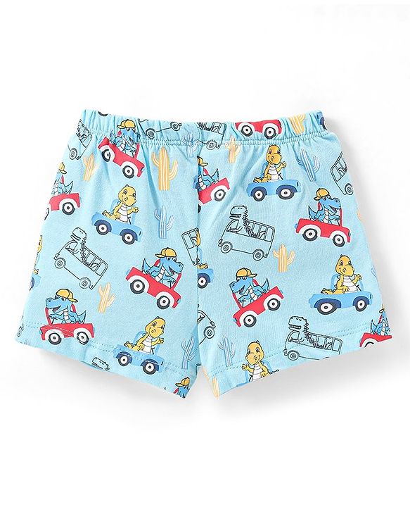 Babyhug 100% Cotton Knit Briefs with Striped & Car Print Pack of 3 - Multicolour