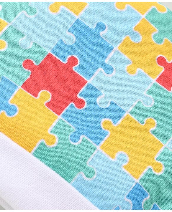 Babyhug 100% Cotton Cap Mittens & Booties Set Puzzle Print - Multicolour