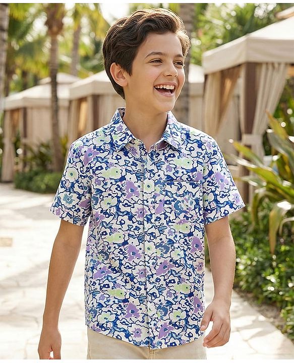 Pine Kids Viscose Woven Half Sleeves Shirt Print - Multicolor