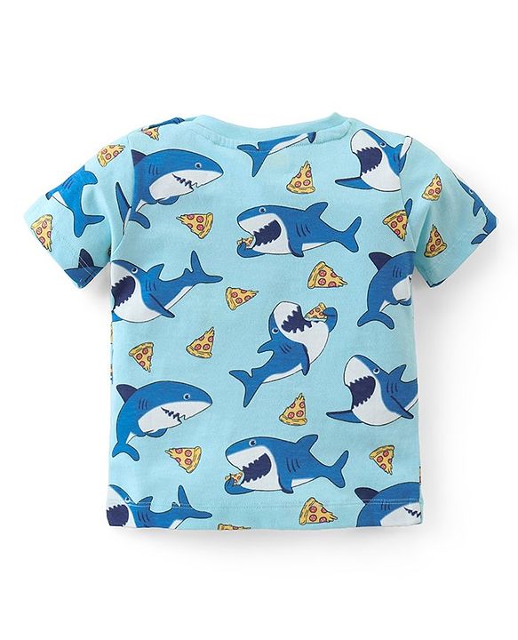 Babyhug Cotton Knit Half Sleeves Night Suit Shark Print - Blue