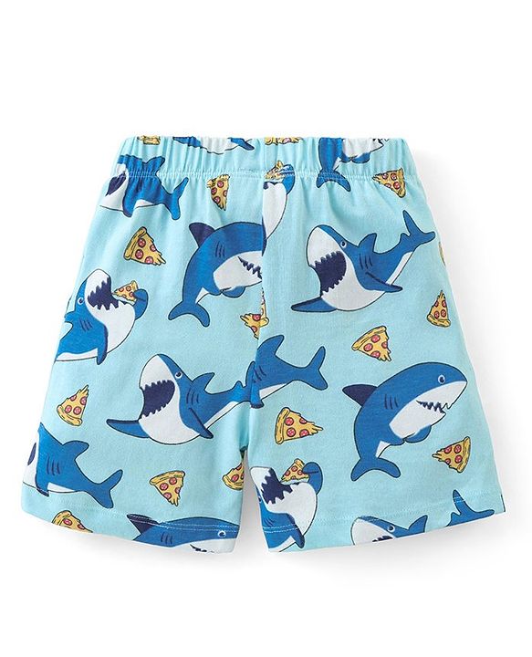 Babyhug Cotton Knit Half Sleeves Night Suit Shark Print - Blue