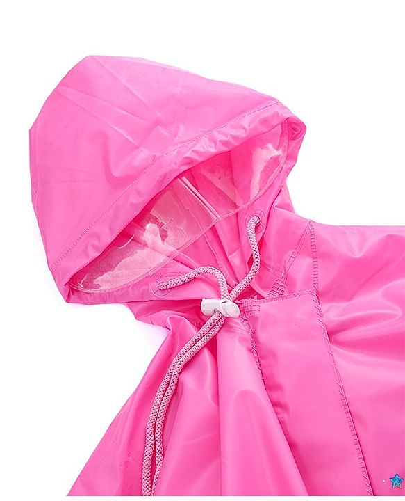 Babyhug Full Sleeves Below Knee Length Hooded Raincoat with Barbie Print - Fuschia