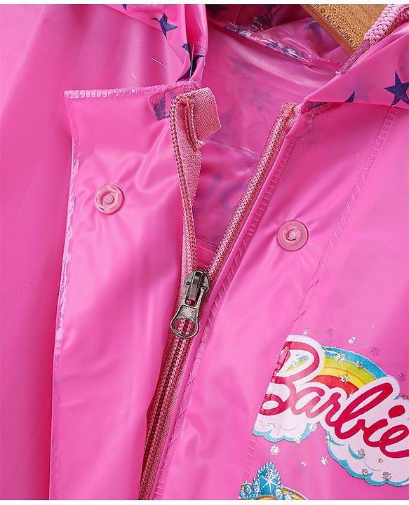 Babyhug Full Sleeves Below Knee Length Raincoat Barbie Print - Pink
