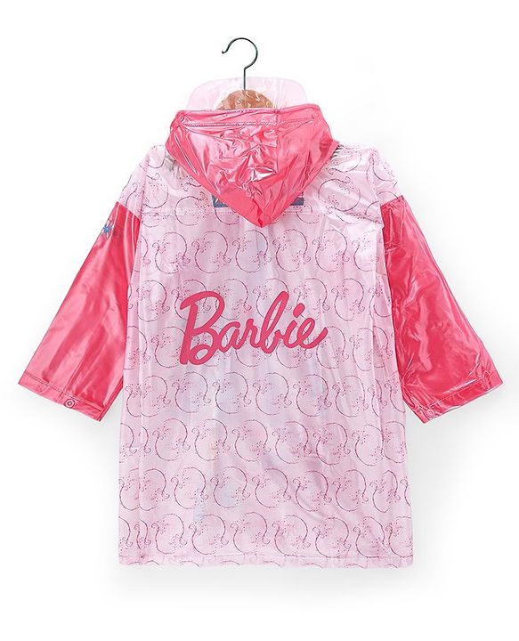 Babyhug Full Sleeves Below Knee Length Raincoat Barbie Print - Pink