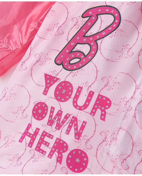 Babyhug Full Sleeves Below Knee Length Raincoat Barbie Print - Pink