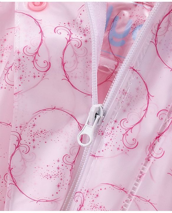 Babyhug Full Sleeves Below Knee Length Raincoat Barbie Print - Pink