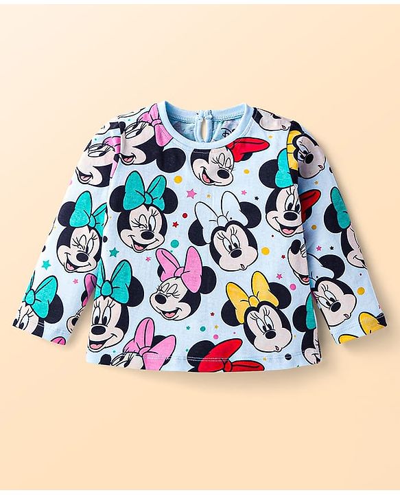 Babyhug Disney Single Jersey Knit Full Sleeves Night Suit With Minnie Mouse Print - Blue