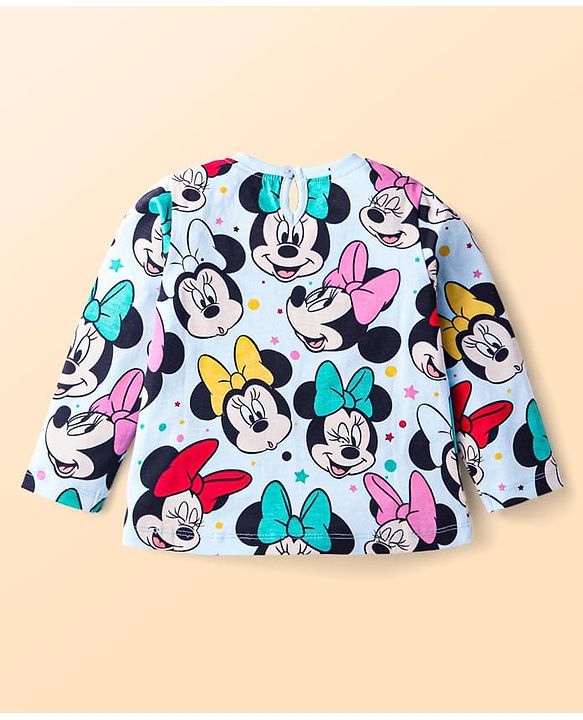 Babyhug Disney Single Jersey Knit Full Sleeves Night Suit With Minnie Mouse Print - Blue