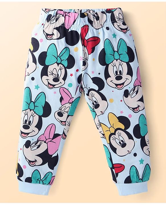 Babyhug Disney Single Jersey Knit Full Sleeves Night Suit With Minnie Mouse Print - Blue