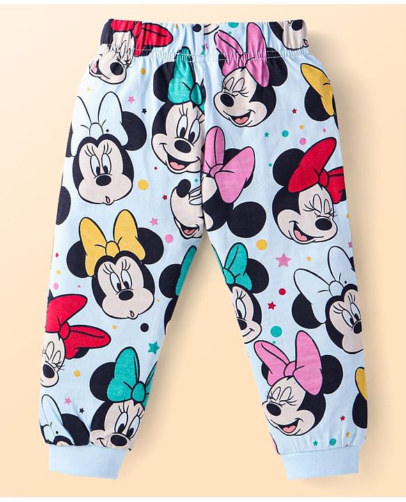 Babyhug Disney Single Jersey Knit Full Sleeves Night Suit With Minnie Mouse Print - Blue
