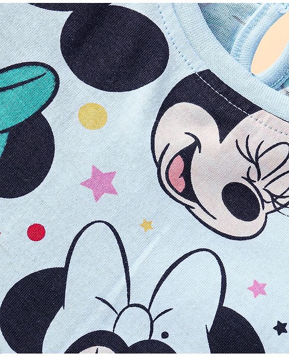 Babyhug Disney Single Jersey Knit Full Sleeves Night Suit With Minnie Mouse Print - Blue