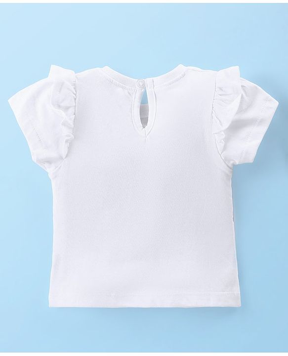 Babyhug Disney Cotton Knit Half Sleeves Top & Mid Length Shorts Set With Frill Detailing & Marie Graphics - White & Red