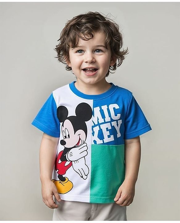 Babyhug Disney Cotton Knit  Half Sleeves Cut & Sew  T-Shirt with Mickey Mouse Graphics - Multicolour