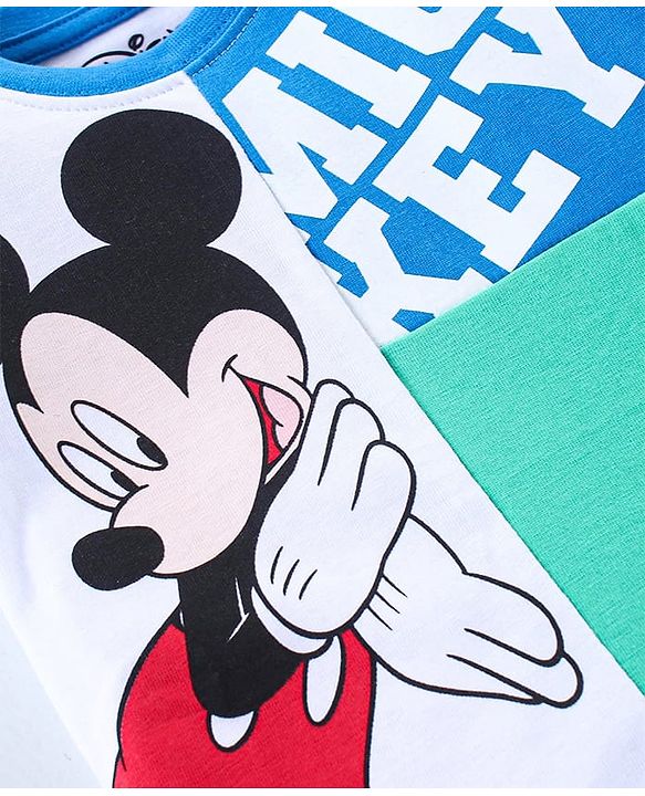 Babyhug Disney Cotton Knit  Half Sleeves Cut & Sew  T-Shirt with Mickey Mouse Graphics - Multicolour