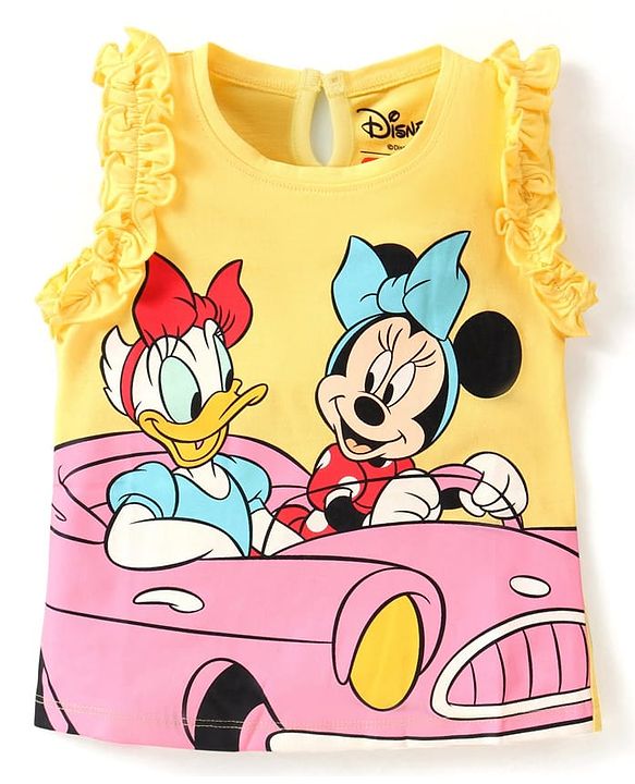 Babyhug Disney Cotton Frill Sleeves Top With Frills Detailing Minnie Mouse & Donald Duck Graphics - Yellow