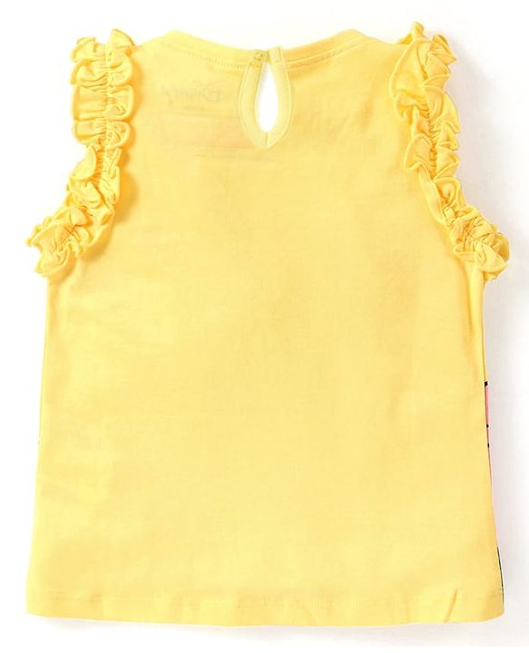 Babyhug Disney Cotton Frill Sleeves Top With Frills Detailing Minnie Mouse & Donald Duck Graphics - Yellow