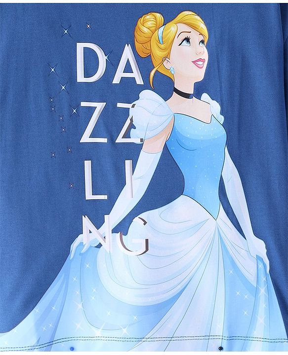 Pine kids Disney Cotton Knit Half Sleeves T-Shirt with Dazzling Princess Print - Navy Blue