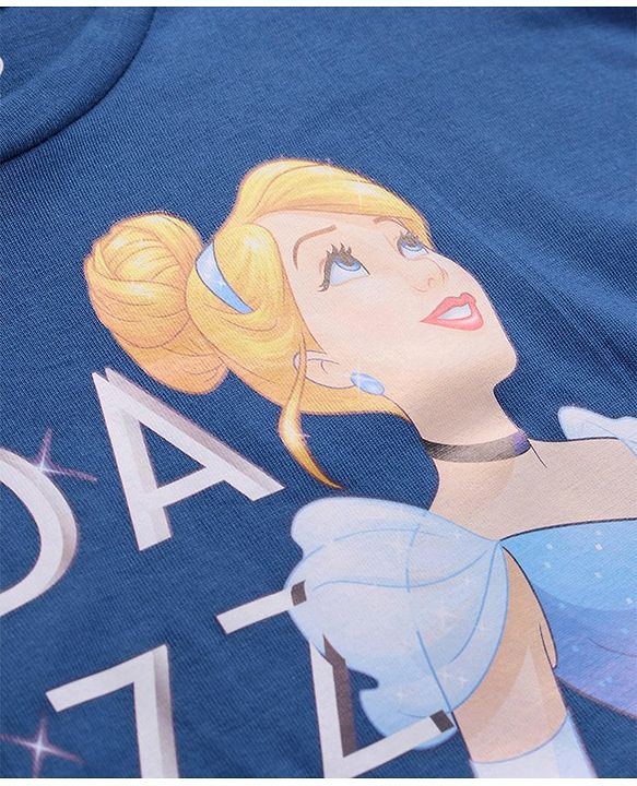 Pine kids Disney Cotton Knit Half Sleeves T-Shirt with Dazzling Princess Print - Navy Blue