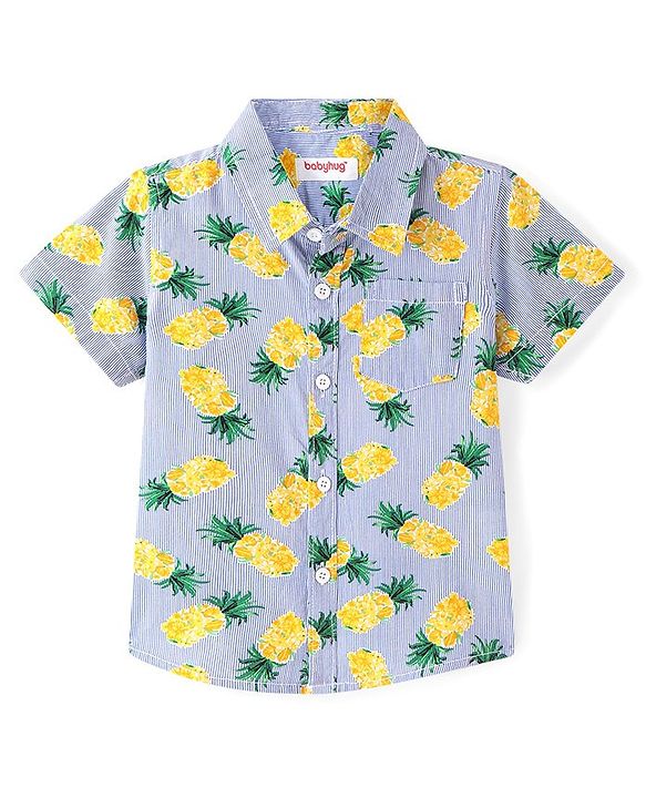 Babyhug Cotton Half Sleeves Striped Shirt Floral Print - Multicolour