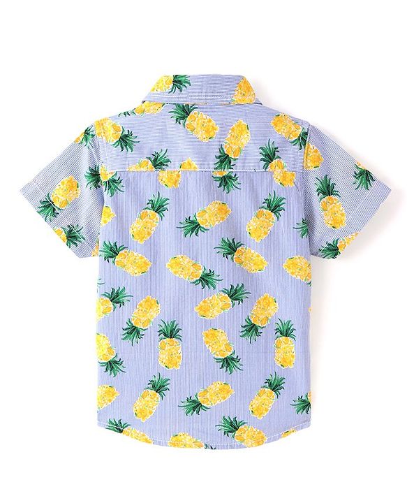 Babyhug Cotton Half Sleeves Striped Shirt Floral Print - Multicolour