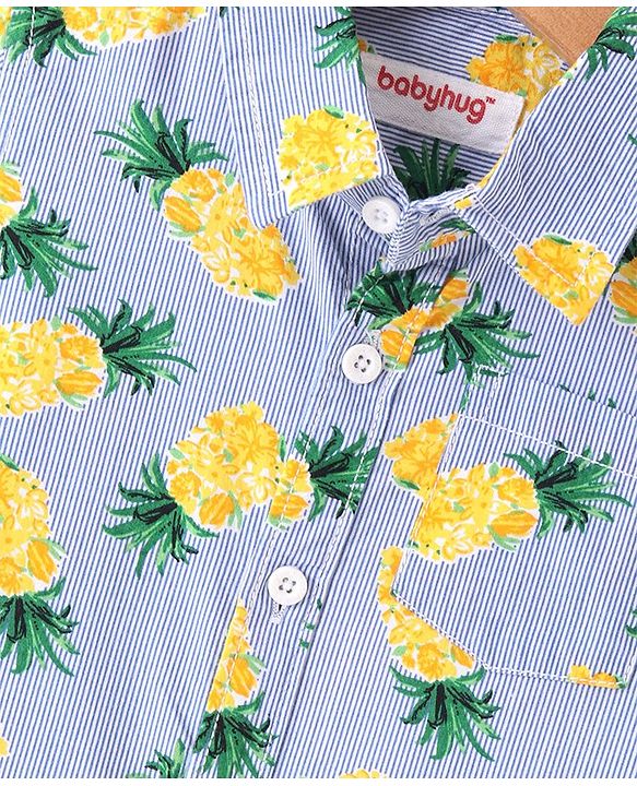 Babyhug Cotton Half Sleeves Striped Shirt Floral Print - Multicolour