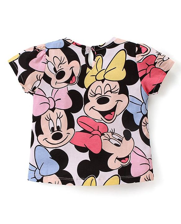 Babyhug Disney Cotton Knit Half Sleeves Top with Minnie Mouse Print- Multicolor