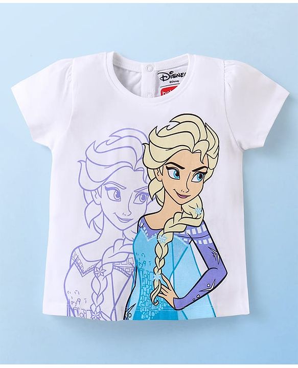 Babyhug Disney  100% Cotton Knit Half Sleeves Top with Princess Graphics - White