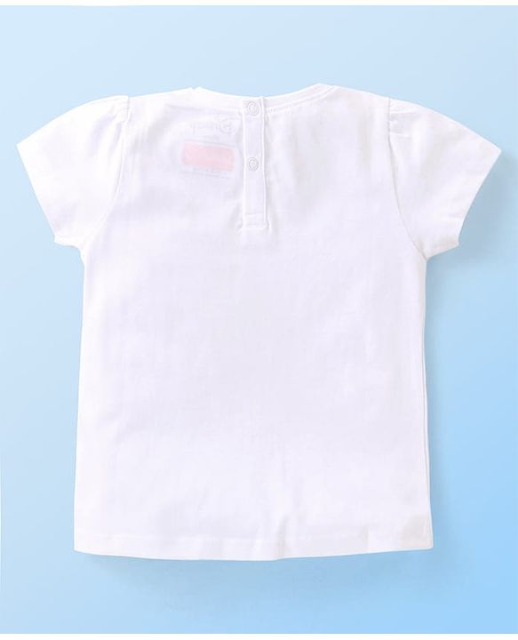 Babyhug Disney  100% Cotton Knit Half Sleeves Top with Princess Graphics - White