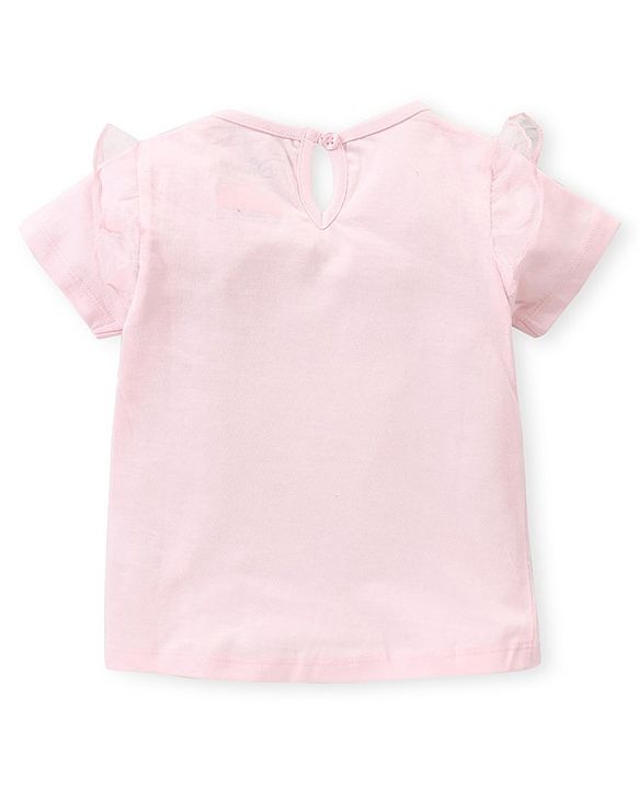 Babyhug Disney 100% Cotton Knit Frill Sleeves Top With Disney Princess Graphics - Pink