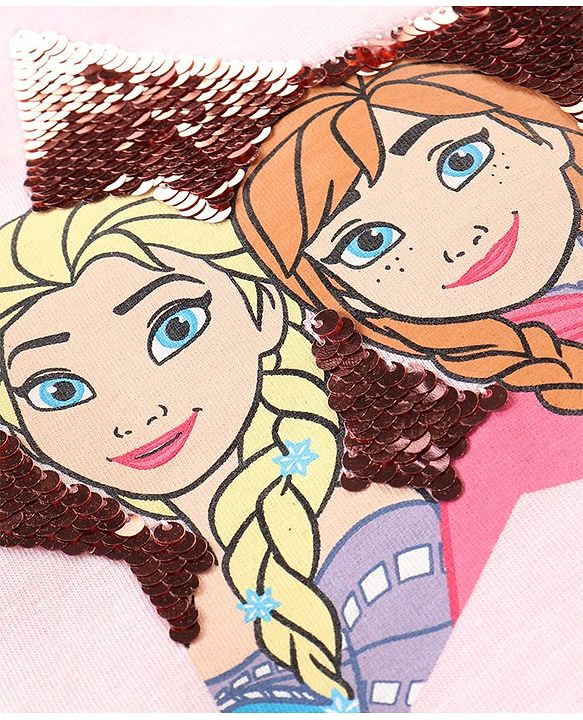 Babyhug Disney 100% Cotton Knit Frill Sleeves Top With Disney Princess Graphics - Pink