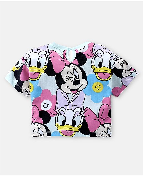 Babyhug Disney Cotton Knit Half Drop Shoulder Sleeves T-Shirt with Minnie Mouse Print - Mint