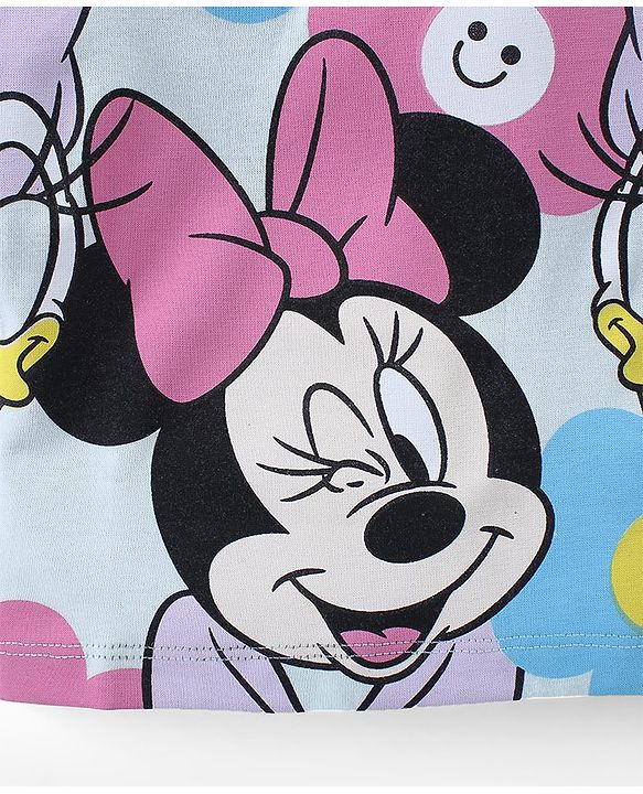 Babyhug Disney Cotton Knit Half Drop Shoulder Sleeves T-Shirt with Minnie Mouse Print - Mint
