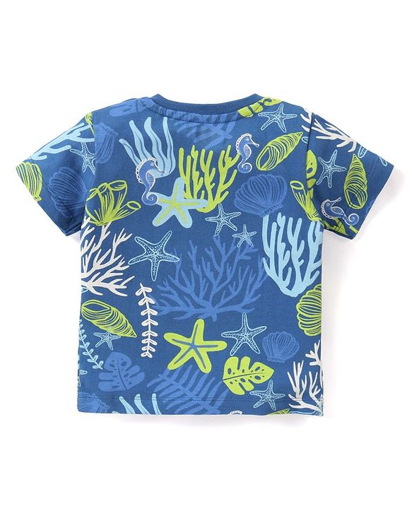 Babyhug Cotton Knit Half Sleeves Night Suit Star Fish Print - White