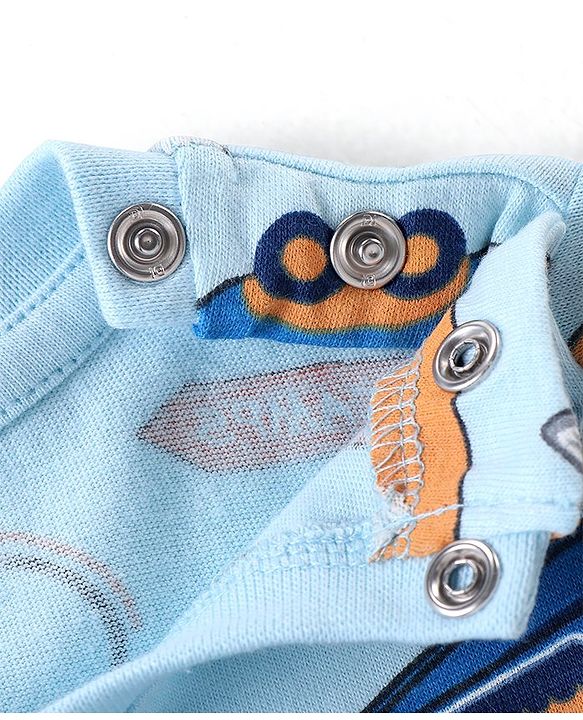 Babyhug Cotton Knit Half Sleeves Night Suit With Camping Print  - Blue