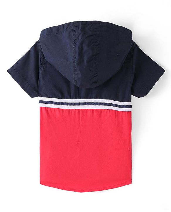 Babyhug Cotton Half Sleeves Solid Hooded Shirt - Red & Blue