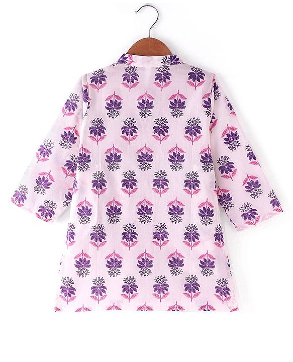 Babyhug Cambric Woven Full Sleeves Kurta Dhoti Set with Floral Print & Embroidery - Purple