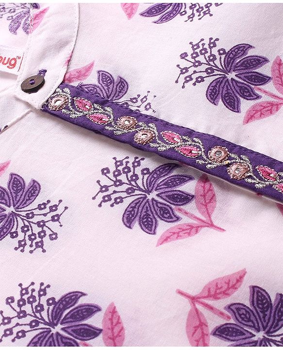 Babyhug Cambric Woven Full Sleeves Kurta Dhoti Set with Floral Print & Embroidery - Purple