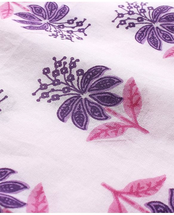 Babyhug Cambric Woven Full Sleeves Kurta Dhoti Set with Floral Print & Embroidery - Purple