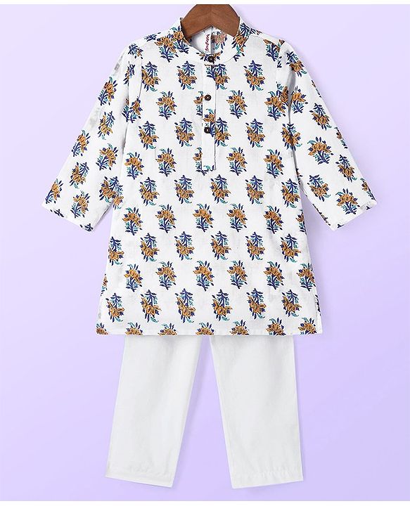 Babyhug Cambric Woven Full Sleeves Kurta Pyjama Set Floral Print - Blue