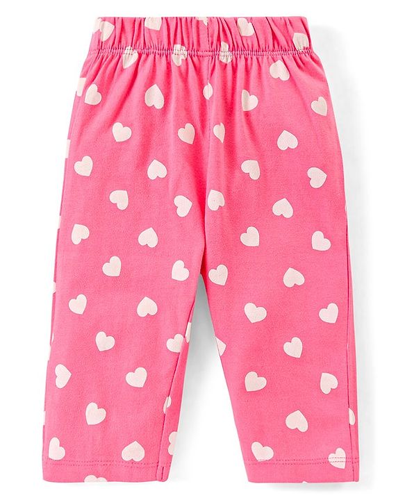 Babyhug Single Jersey Knit Half Sleeves Night Suit with Rainbow & Hearts Print - Yellow & Pink