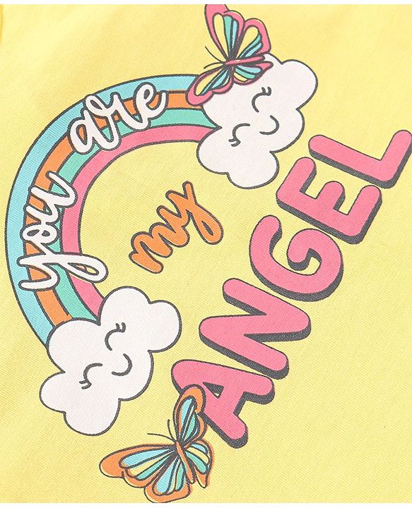Babyhug Single Jersey Knit Half Sleeves Night Suit with Rainbow & Hearts Print - Yellow & Pink