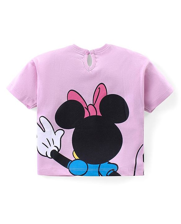 Babyhug Disney Cotton Knit  Drop Shoulder Half Sleeves T- Shirt with Front & Back Minnie Mouse Graphics - Lavender